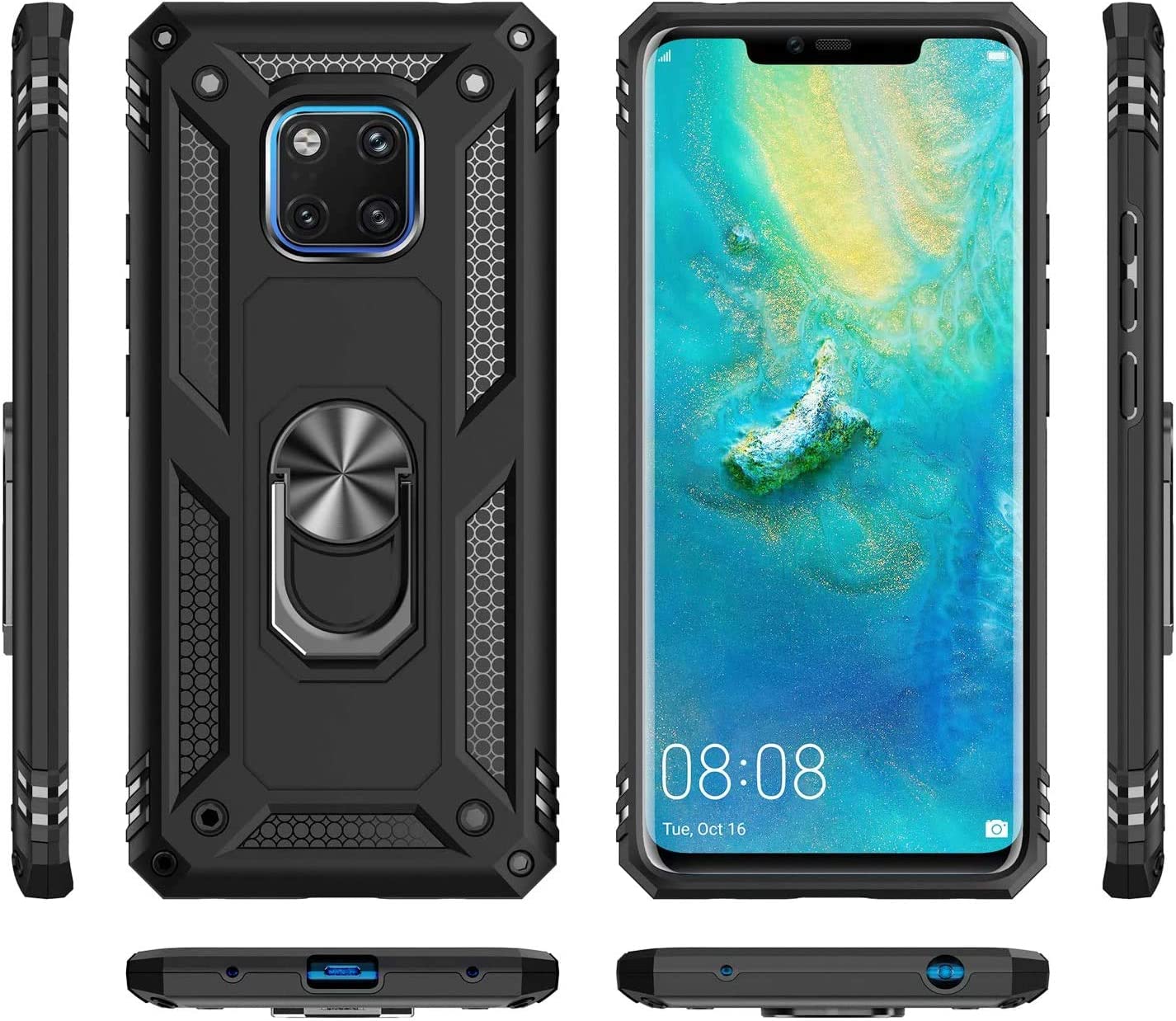 Protectores para celular  para Huawei  Mate 20 Pro Funda reforzada con anillo v2 Negro